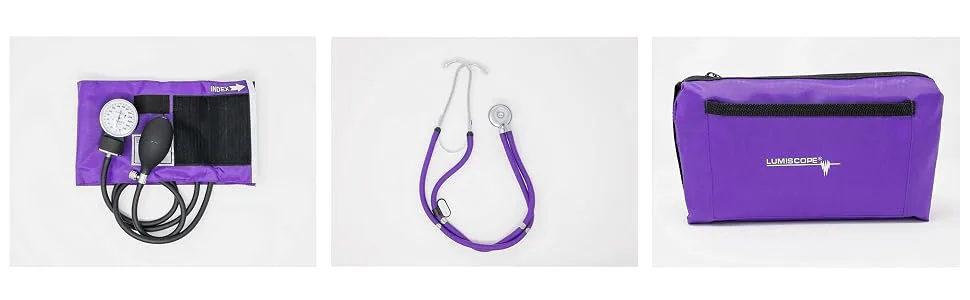 Lumiscope Professional Blood Pressure Kit - Stethoscope, Manual BP Cuff & Sphygmomanometer - Grape - product information 1