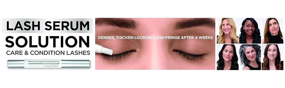 L'Oreal Paris Makeup Lash Serum Solution, Denser Thicker-Looking Lash Fringe in 4 Weeks, Formulated with Lash Caring Complex containing Hyaluronic Acid, 0.05 fl oz. - lash growth serum, loreal paris, eyelashes, conditioning serum, lash growth, makeup, mascara