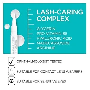 L'Oreal Paris Makeup Lash Serum Solution, Denser Thicker-Looking Lash Fringe in 4 Weeks, Formulated with Lash Caring Complex containing Hyaluronic Acid, 0.05 fl oz. - loreal paris, lash enhancer, lash growth serum, lash conditioner, loreal paris