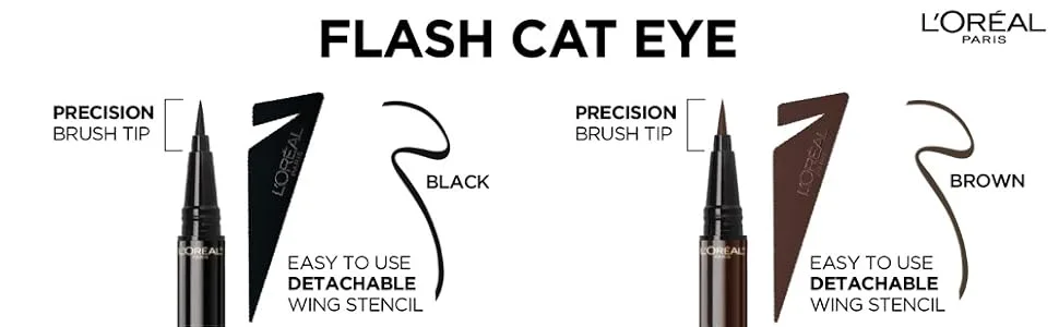 L'Oreal Paris Makeup Infallible Flash Cat Eye Waterproof Liquid Eyeliner, Black 1 Count (Pack of 1) Black - flash cat