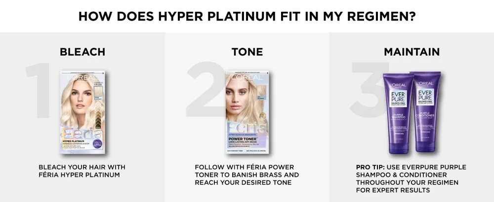 L'Oreal Paris Hyper Platinum Advanced Lightening System Hair Bleach With Anti Brass Purple Conditioner, 4.3 Ounce Hyper Bleach 1 Count (Pack of 1) - how to lighten your hair, brighten dull hair, platinum blonde hair, permanent hair lightener
