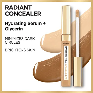 L'Oreal Paris Age Perfect Radiant Concealer with Hydrating Serum and Glycerin, Ivory 200 Ivory - dark concealer brightening concealer