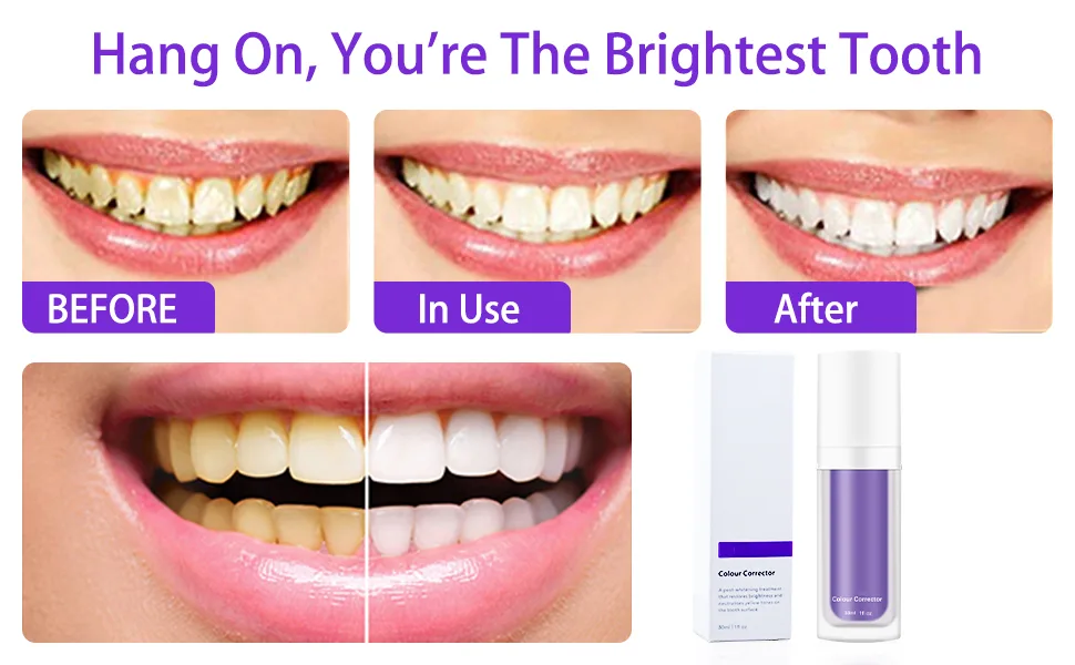 FJNATINH Purple Toothpaste for Teeth Whitening Color Corrector Toothpaste 30ml 1 Fl Oz (Pack of 1) - Purple Teeth Whitening