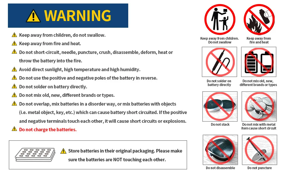 EEMB 5PACK CR2032 Battery - High Performance 3V Batteries Button Coin Cell Batteries Ideal for Watches and Small Electronic Devices - CR WARNING