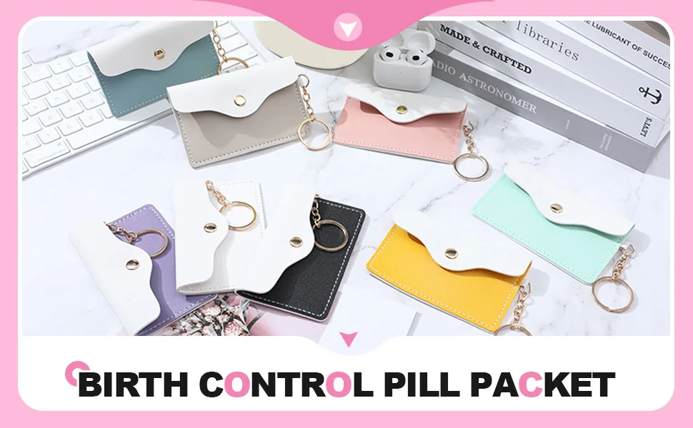 Tondiamo 2 Pack Birth Control Pill Case Sleeve Packet PU Leather Wallet Pill Holder 4.33 x 3 Inch Birth Control Pill Pouch with Key Ring for Pill Card Organizer (Black White) - product information 5