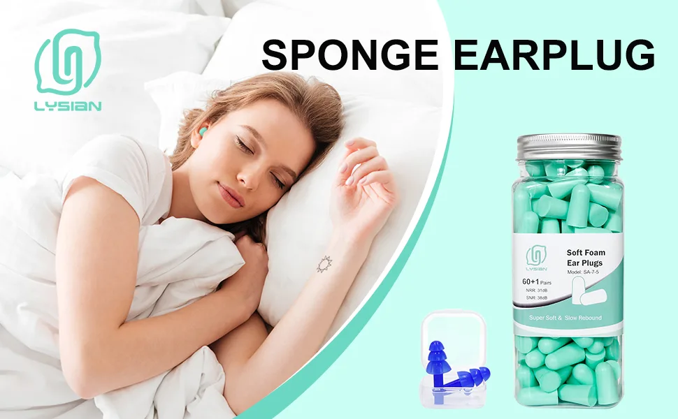 LYSIAN Ultra Soft Foam Earplugs for Sleep - 38dB Sleeping Ear Plugs Noise Cancelling Reduction Soud Proof Work Travel and Shooting Range -60 Pairs Value Pack(Water Blue) - EARPLUGS BLUE