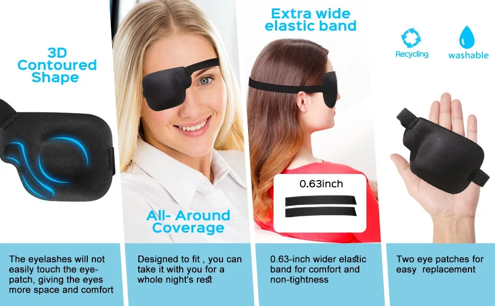 2Pcs 3D Eye Patches for Adults Adjustable Medical Eyepatch for Lazy Eye Large Black(Left and Right) - 3D eye patches adjustable soft comfortable medical right