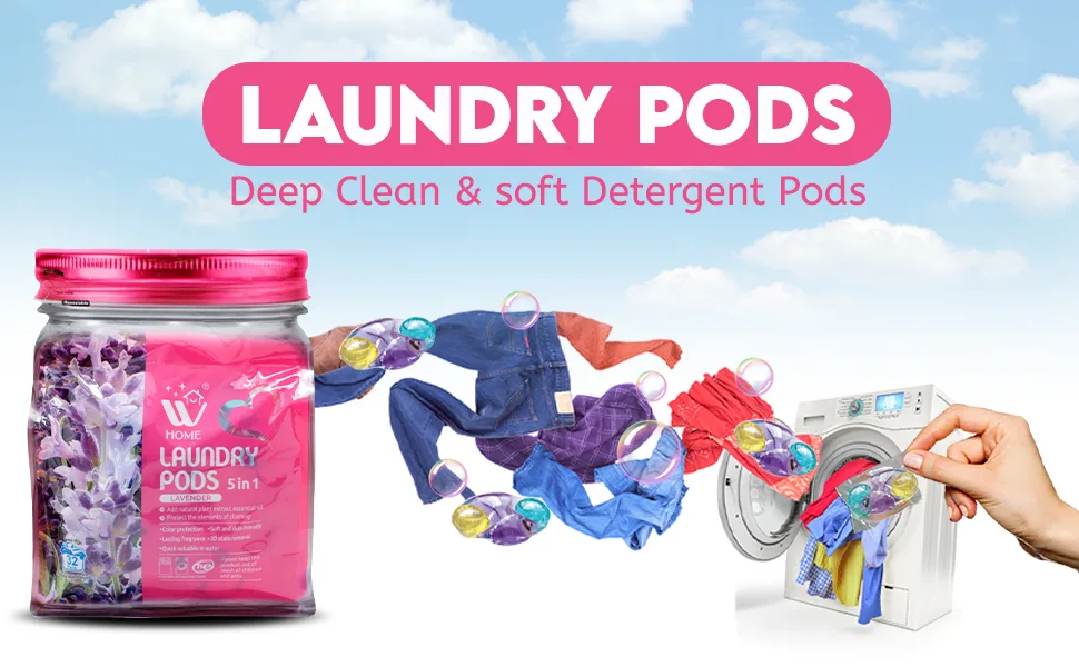 WBM 5-in-1 Laundry Detergent Pods Fabric Softener with Lavender Extracts High-Efficiency Laundry Pods with Powerful Stain Lifter Technology - 32 Count Bag 32 Count (Pack of 1) - laundry detergent pods