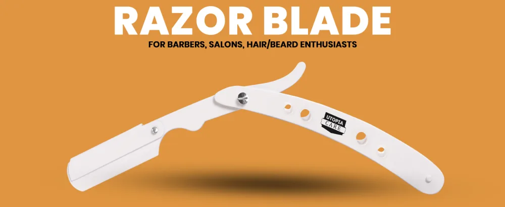 Utopia Care Professional Barber Straight Edge Razor Safety with 100-Pack Lord Blades - 100 Percent Stainless Steel (white) - straight razor