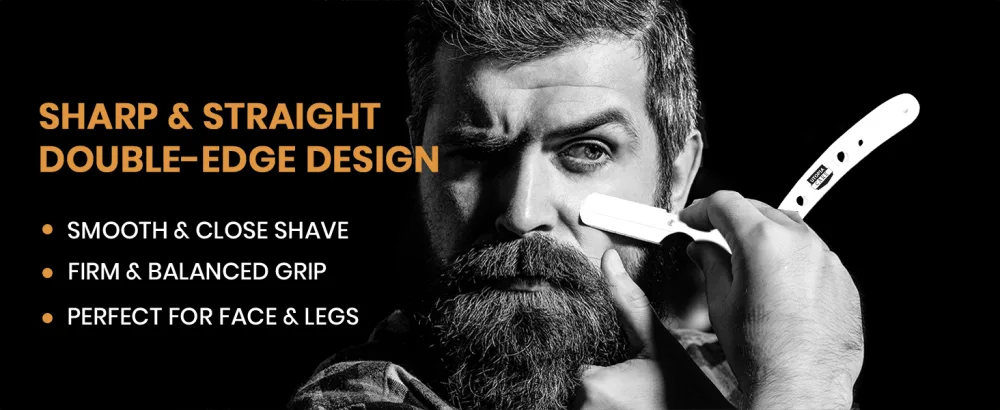 Utopia Care Professional Barber Straight Edge Razor Safety with 100-Pack Lord Blades - 100 Percent Stainless Steel (white) - straight razor