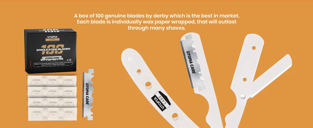 Utopia Care Professional Barber Straight Edge Razor Safety with 100-Pack Lord Blades - 100 Percent Stainless Steel (white) - straight razor