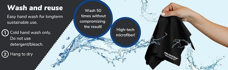 Elite Tech Gear Microfiber Cleaning Cloth for Glasses- 4-Pack 12" x 12"- Durable Oversized Glasses Cleaning Cloth- Eyeglass Cleaning Wipes for Lenses Electronics- High Tech Quality Material (Black) Black 4-Pack OVERSIZED - ETG wash and reuse