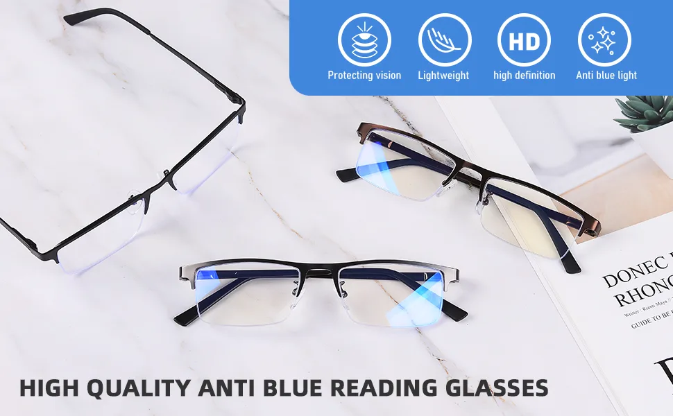 3-Pack Reading Glasses for Men Lightweight Metal Half Frame Blue Light Blocking Computer Readers Stylish Filter UV Ray/Computer Glare with Spring Hinge Eyeglasses(3PCS Black +1.0) 3 Pack(black) 1.0 x - reading glasses