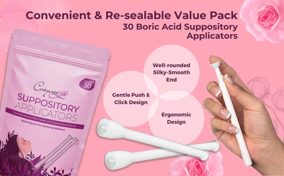 cosynee Disposable Vaginal Suppository Applicator for Women | Easy-to-Use Fits Most Brands Small Pill Tablets and Suppositories | Individually Wrapped | 30 Count (Pack of 1) - Disposable Vagibal Suppository Applicator