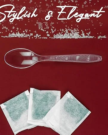 Lonezo 150 Count Plastic Forks Heavy Duty - Clear Forks Plastic Disposable 150 Count Clear Forks - Two Tea Spoons