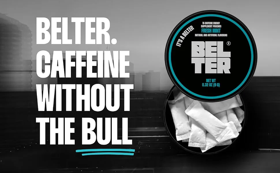 BELTER - Fresh Mint - Caffeine Pouches - 15 Count - Fast-Acting - Zero-Calorie Energy Boost - 80mg Caffeine Per Pouch - Ideal for Sports Gym Gaming & Work - Belter