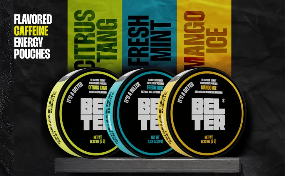 BELTER - Fresh Mint - Caffeine Pouches - 15 Count - Fast-Acting - Zero-Calorie Energy Boost - 80mg Caffeine Per Pouch - Ideal for Sports Gym Gaming & Work - Our Range