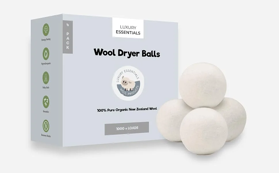 Wool Dryer Balls by LUXURY ESSENTIALS: 4-Pack Premium Natural Fabric Softener for Sustainable Laundry Care and Enhanced Softness - product information 13