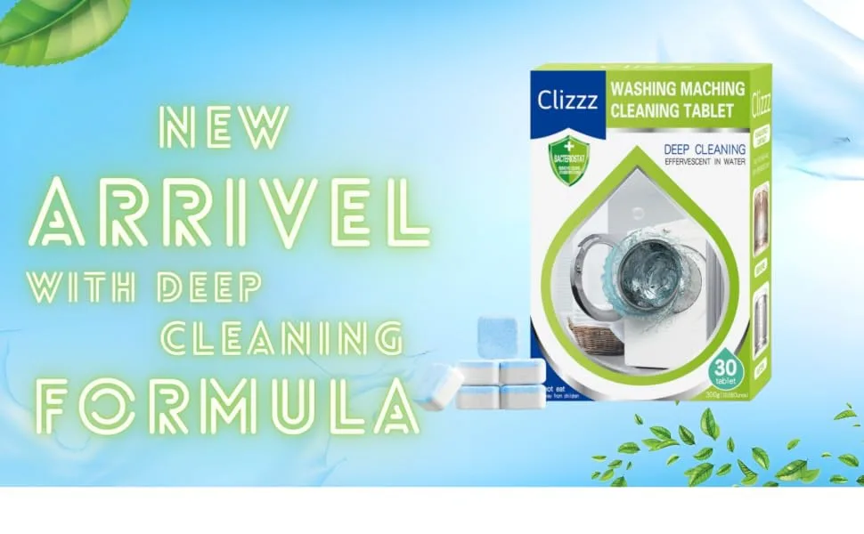 Washing Machine Cleaner Descaler 30 pack Deep Cleaning Tablets For HE Front Loader & Top Load Washer Septic Safe Eco-Friendly Deodorizer Clean Inside Drum And Laundry Tub Seal 12 Month Supply - Jdhd