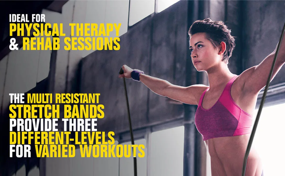 TKO Resistance Bands Set - 3 Pack - Flat Elastic Exercise Gear for Women Men - Fitness Workout Light Medium Heavy Levels 3 Pack RYB (Heavy Medium Light) - Ideal for Physical Therapy