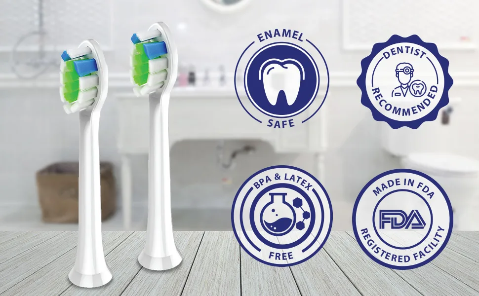 GuruNanda Replacement Sonic Brush Head (Pack of 6) - Compatible with GuruNanda Sonic Toothbrushes - Round-Ended Soft Bristles to Help with Plaque Control & Teeth Whitening - IPRX Waterproof (White) - replacement brush head