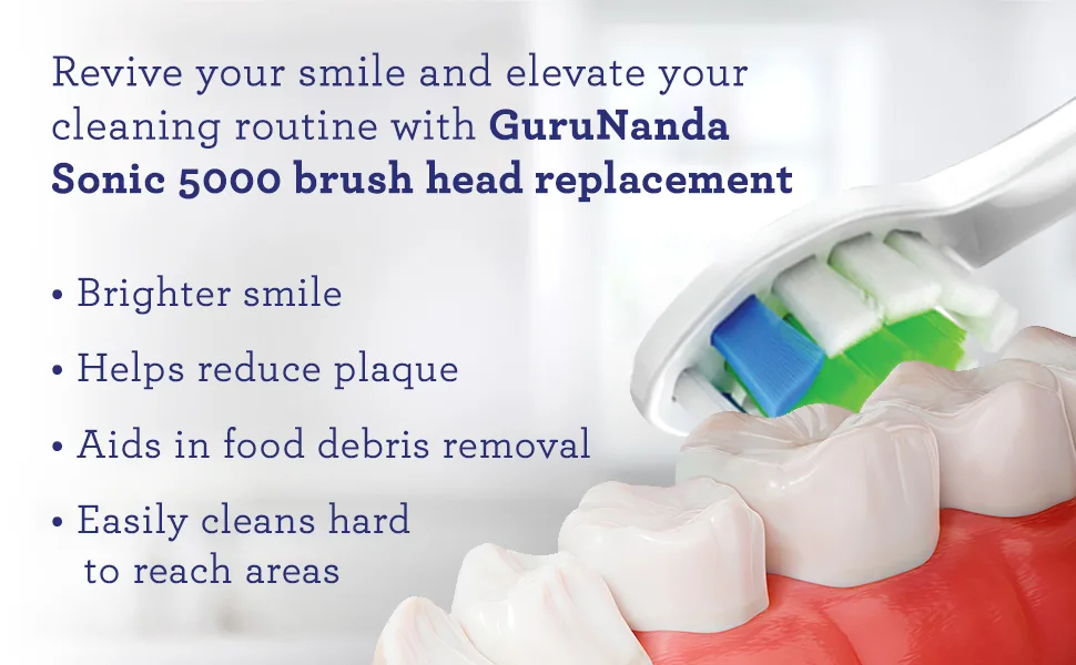 GuruNanda Replacement Sonic Brush Head (Pack of 6) - Compatible with GuruNanda Sonic Toothbrushes - Round-Ended Soft Bristles to Help with Plaque Control & Teeth Whitening - IPRX Waterproof (White) - replacement brush heads