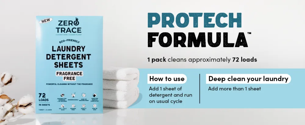 Zero Trace All Natural Laundry Detergent Sheets - Fragrance Free Eco Friendly 72 Count Fragrance Free 72 Count (Pack of 1) - Fragrance Free