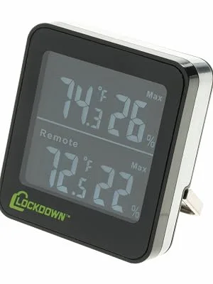 LOCKDOWN Digital Hygrometer with Convenient Design, Backlit Screen and Min/Max Reading for Temp and Humidity Monitoring in Safes, Rooms, Cases and Cabinets Wireless - Fireproof Waterproof Resistant Secure Armory Room Cave Humidity Silica vault