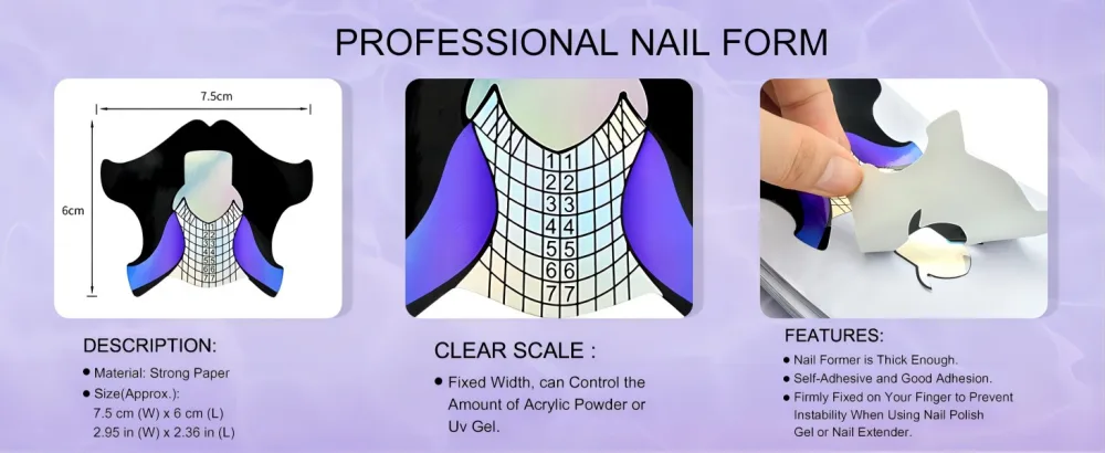 100pcs Nail Form Sticky Nail Forms for Builder Gel Reusable Sturdy Nail Extension Forms Nail Forms for Acrylic Nails Builder Gel Nail Forms Self-Adhesive Paper Nail Forms Molds Builder NTF050-100pc 6 Ounce (Pack of 1) - nail form forms acrylic nails gel sticker builder c curve extension long extra tips guide