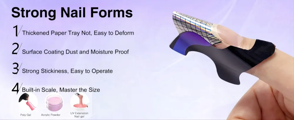 100pcs Nail Form Sticky Nail Forms for Builder Gel Reusable Sturdy Nail Extension Forms Nail Forms for Acrylic Nails Builder Gel Nail Forms Self-Adhesive Paper Nail Forms Molds Builder NTF050-100pc 6 Ounce (Pack of 1) - nail form forms acrylic nails gel sticker builder c curve extension long extra tips guide