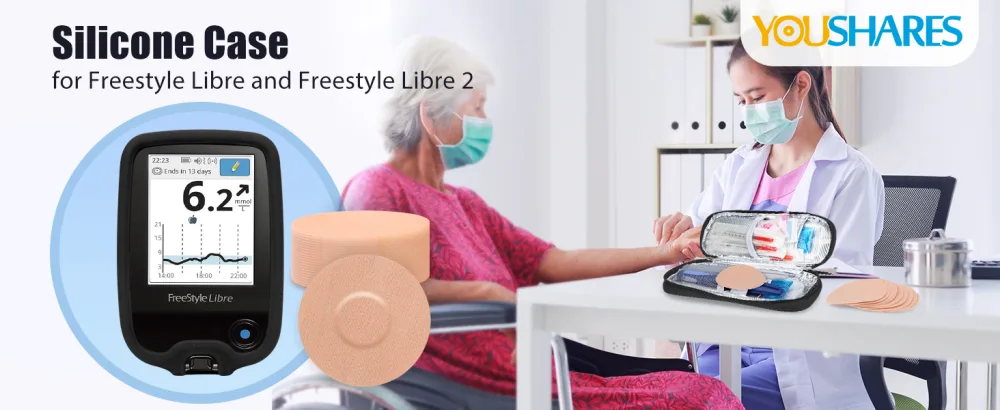 YOUSHARES Libre 2 Reader Silicone Case with 20 Packs Beige Libre 2 Sensor Cover Waterproof Anti-Drop Scratches Protective Case for Adhesive Patches Sensor (Black) - The silicone case for Libre 2 reader diabetic sensor covers with Adhesive Patches