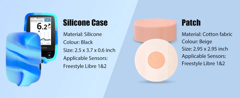 YOUSHARES Silicone Case for Libre 2 Reader with 20 Packs Beige Libre 2 Sensor Patches Waterproof Anti-Drop Scratches Protective Case for Adhesive Patches Sensor (Blue & White) - The silicone case for Libre 2 reader diabetic sensor covers with Adhesive Patches