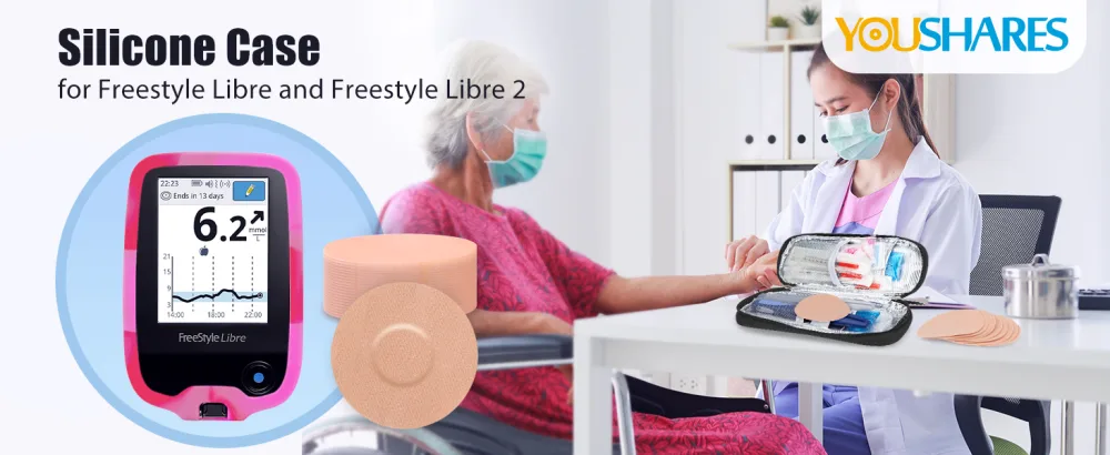 YOUSHARES Silicone Case for Libre 2 Reader with 20 Packs Libre 2 Sensor Cover Waterproof Anti-Drop Scratches Protective Case for Adhesive Patches Sensor (Pink & White) - The silicone case for Libre 2 reader diabetic sensor covers with Adhesive Patches