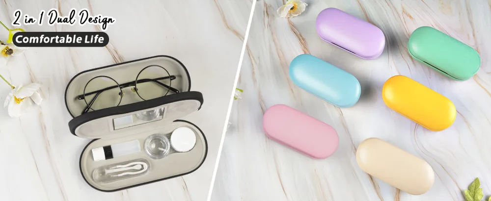 Eyeglass Case Double Sided Portable Contact Lens Case 2 in 1 Portable Contact Multifunction Durable Lens Case E-Yellow - 2-in-1 Contact Lens Case