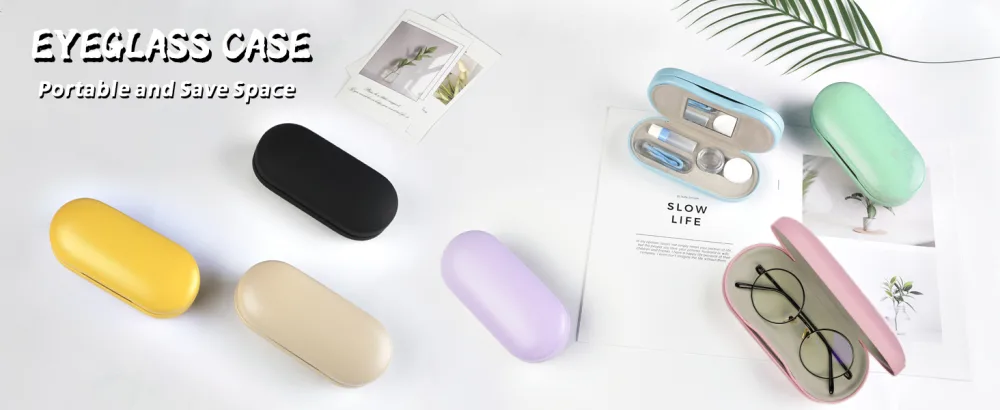 Eyeglass Case Double Sided Portable Contact Lens Case 2 in 1 Portable Contact Multifunction Durable Lens Case E-Yellow - High quality leather eyeglass case