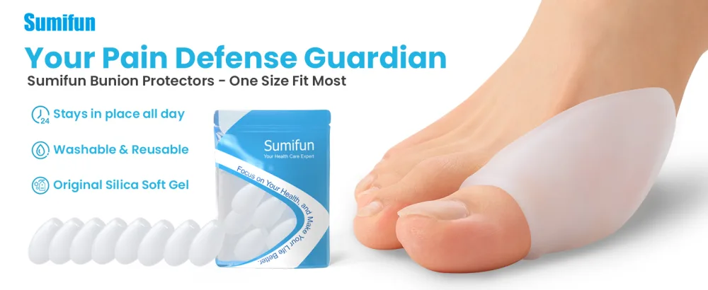 Sumifun Gel Bunion Pads Protector - 8 Count Reusable & Washable Bunion Cushion for Big Toe Relief Pain from Friction Rubbing and Pressure - Bunion Pads