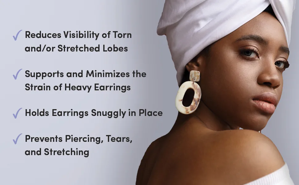 Lobe Miracle- Clear Earring Support Patches - Earring Backs For Droopy Ears - Ear Care Products for Torn or Stretched Ear Lobes (60 Patches) - Supports heavy earrings, prevents tears and stretching, reduces visible strain