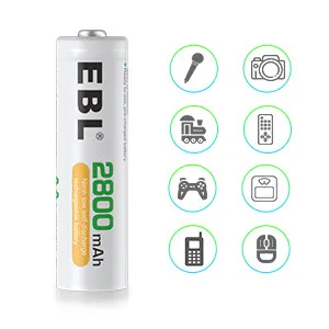 EBL Rechargeable AA Batteries 1.2V 2800mAh Precharged Ni-MH AA Battery New Retail Package Pack of 8 - aa batteries