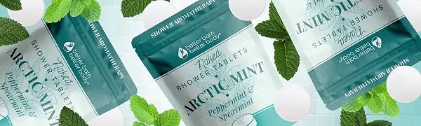 Arctic Mint Shower Tablets (10 Tabs) Peppermint & Spearmint Essential Oils 10 Count (Pack of 1) - New Pouch Arctic Mint Shower Tablets Pack of 10 Tablets from Better Bath Better Body