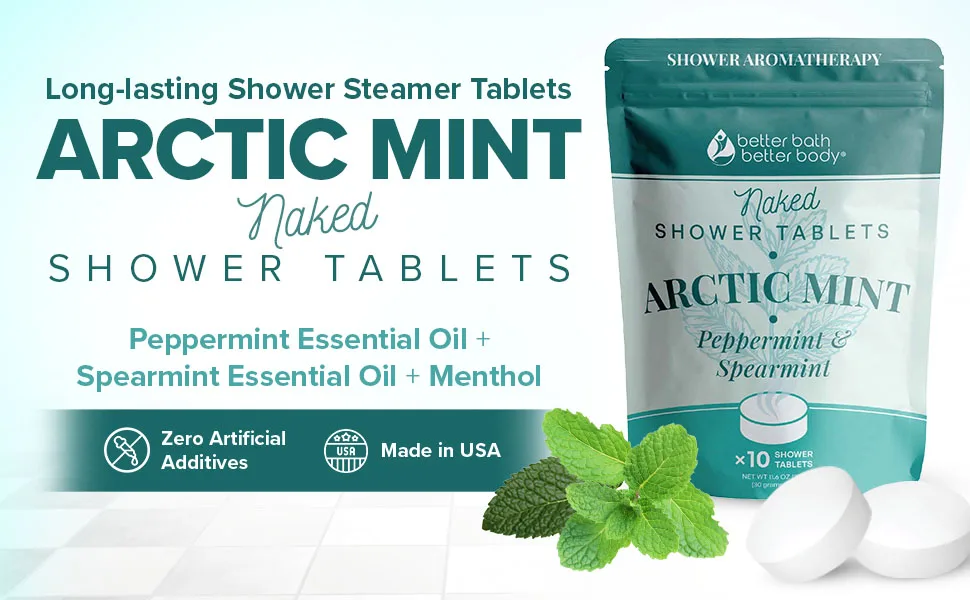 Arctic Mint Shower Tablets (10 Tabs) Peppermint & Spearmint Essential Oils 10 Count (Pack of 1) - new pouch arctic mint shower tablets no wrapping