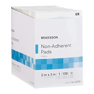 McKesson Non-Adherent Dressing Pads Sterile Nylon/Polyester 2 in x 3 in 100 Count 1 Pack 2x3 Inch (Pack of 100) - Sterile Non-Adhesive Bandages