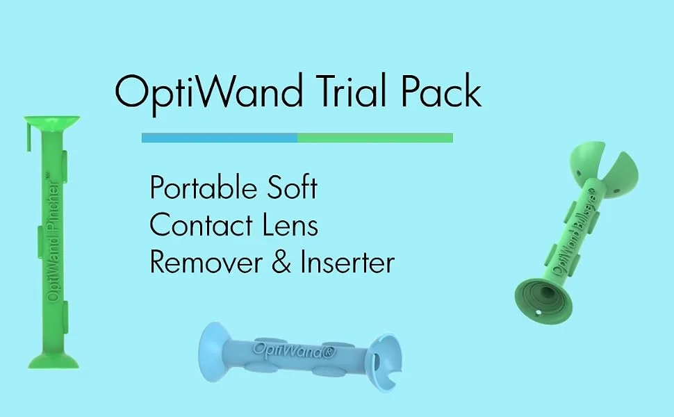 Trial Pack Portable Soft Contact Lens Insertion & Removal Tools - Silicone Rubber Eye Lens Inserter & Remover Device with Pincher End & Finger Grips - Safe & Easy to Use - optiwand trial pack