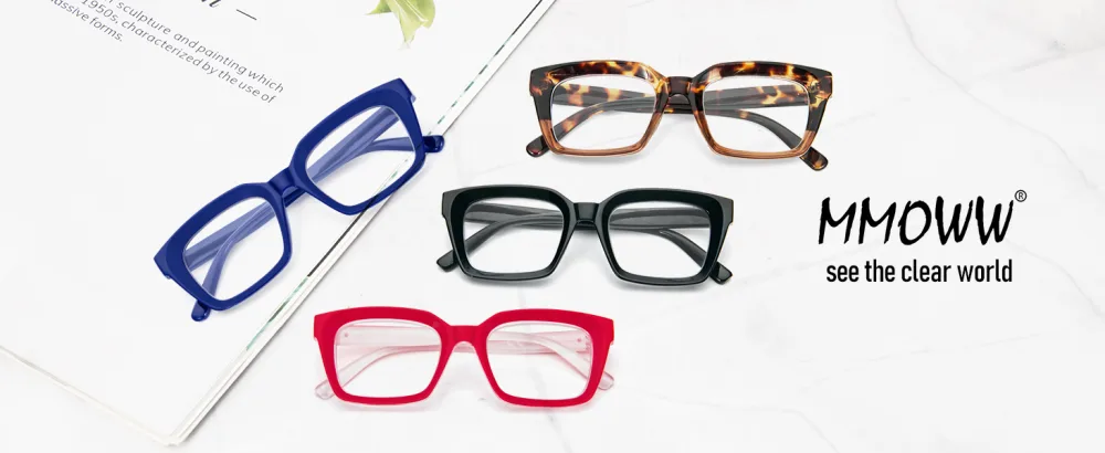 MMOWW 4 Pack Oversized Reading Glasses Oprah Style Fashion Cute Readers for Women Blue Light Blocking +2.5 4 Pcs 2.5 x - square reading glasses oversized black red blue blue light blocking anti ray