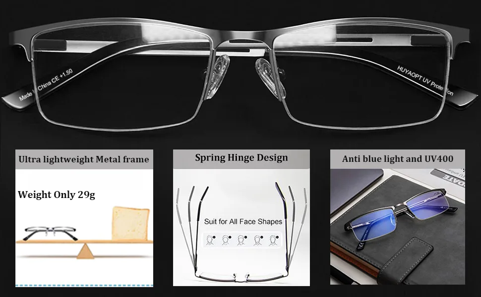 HUYAOPT 2-Pack Blue Light Blocking Reading Glasses Men Women Spring Hinge Computer Reading Glasses Metal Frame (Mixed Color 1.0 Mixed Color 2pcs 1.0 x - Blue Light Blocking Reading Glasses Men