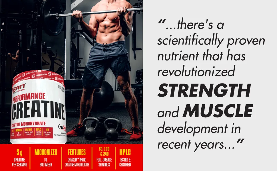 SAN Performance Creatine 300g- Supports Muscle Growth + Athletic Performance - 60 Servings 60 Servings (Pack of 1) - Perf Creatine Graphic 1