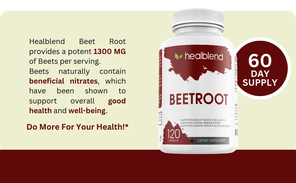 healblend Organic Nitric Oxide Beet Root Capsules 1300mg - Support Immune System Nitric Oxide Booster - 120 Count - beet supplement