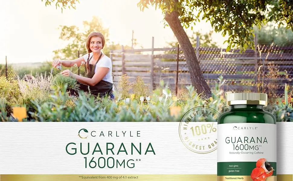 Carlyle Guarana Extract Capsules | 1600mg | 200 Count | Non-GMO Gluten Free Extract | Naturally Occurring Caffeine - product information 6
