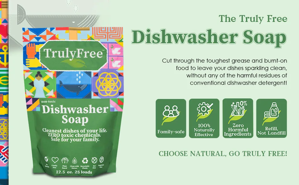 Truly Free Natural Dishwashing Liquid | Plant-Based Dish Soap | Sweet Basil Fresh Scent | 2 Refill Packs with 1 Empty Refillable Squeeze Bottle (16 Oz) Starter Kit - powder dishwasher detergent unscented mild mild better healthy soa sopa dishwash sop sensitive skin
