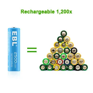 EBL AA Rechargeable Battery 10 Pack 2500mAh Ni-MH Double A Pre-Charged Rechargeable Batteries (10 Pack 5 Colors in a Box) - aa batteries