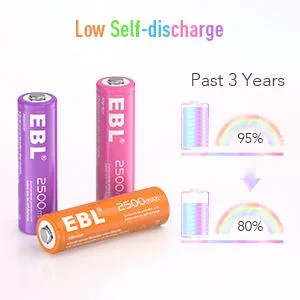 EBL Rechargeable AA Batteries 2500mAh 1.2V Ni-MH Double AA Battery 10 Pack - Low self-discharge batteries